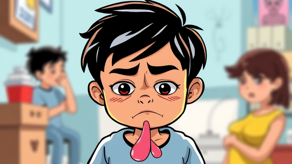 노로바이러스 주요 증상 (cartoon 스타일)