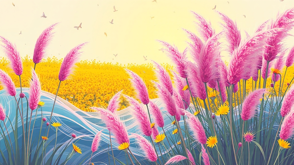 핑크뮬리 개화 정보 (illustration 스타일)