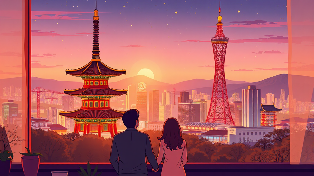 서울 일몰 명소: 도심 낭만 (cartoon 스타일)