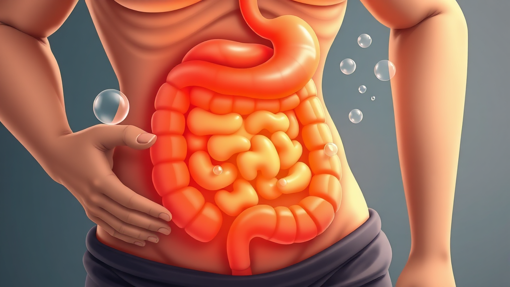 일상 속 복부팽만을 유발하는 주요 원인들 (realistic 스타일)