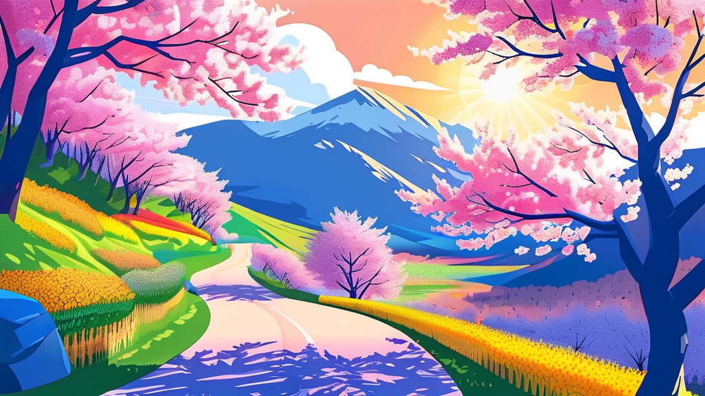 무주 벚꽃 개화 시기, 늦봄의 정취를 만끽해요 (cartoon 스타일)