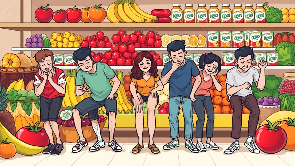 전해질 불균형과 다리 경련 (cartoon 스타일)