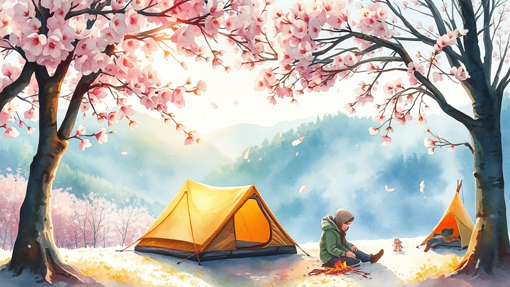 계절별 캠핑, 어디가 좋을까요? (watercolor 스타일)