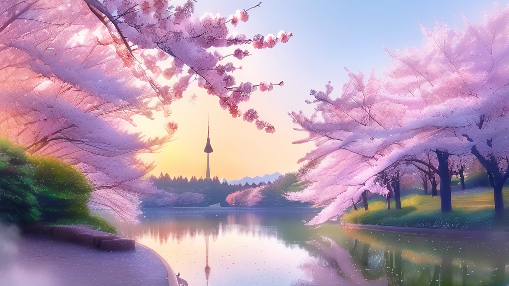 서울 석촌호수 벚꽃 축제: 놓치면 후회할 명소와 즐길 거리 (watercolor 스타일)