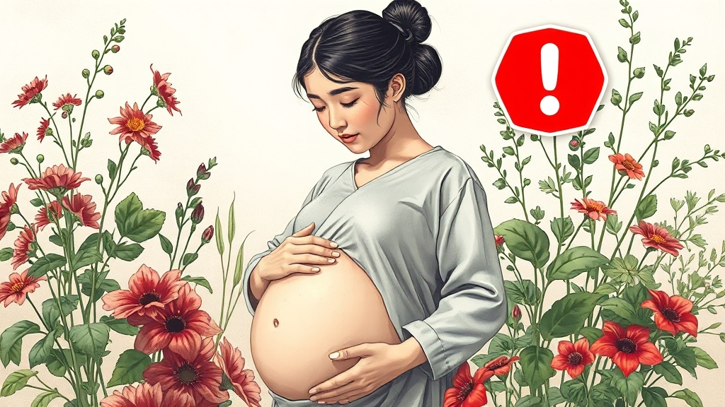 익모초 부작용 및 주의사항 (realistic 스타일)