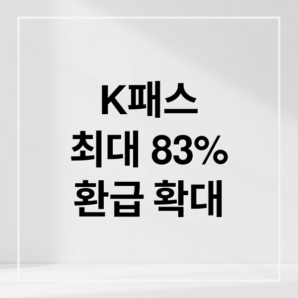 K패스
최대 83%
환급 확대 (대중교통 환급 K패스 83% 환급율)