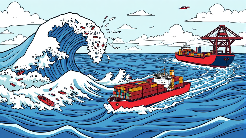 해운 물류의 위협: 바닷길이 막혔을 때 (cartoon 스타일)