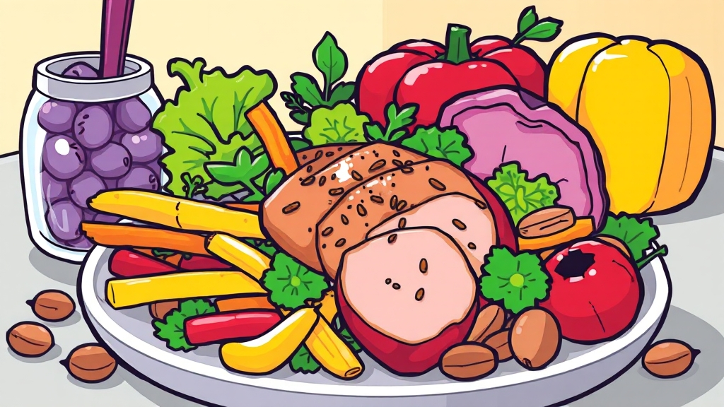 비만 예방을 위한 식단 전략 (cartoon 스타일)