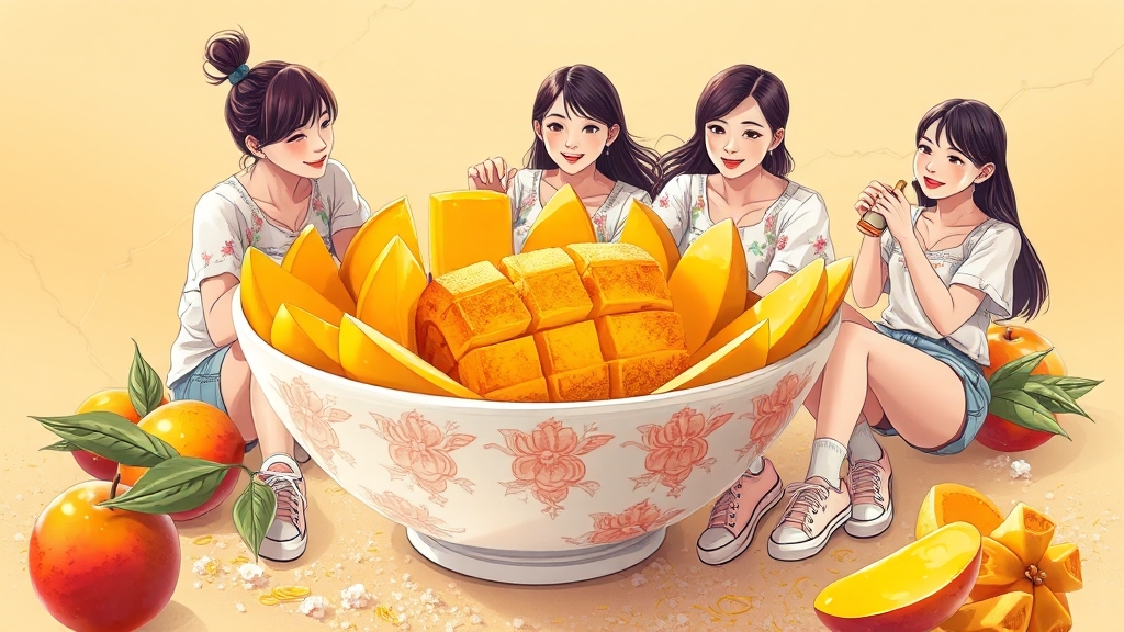망고 케이크 맛과 특징 (illustration 스타일)