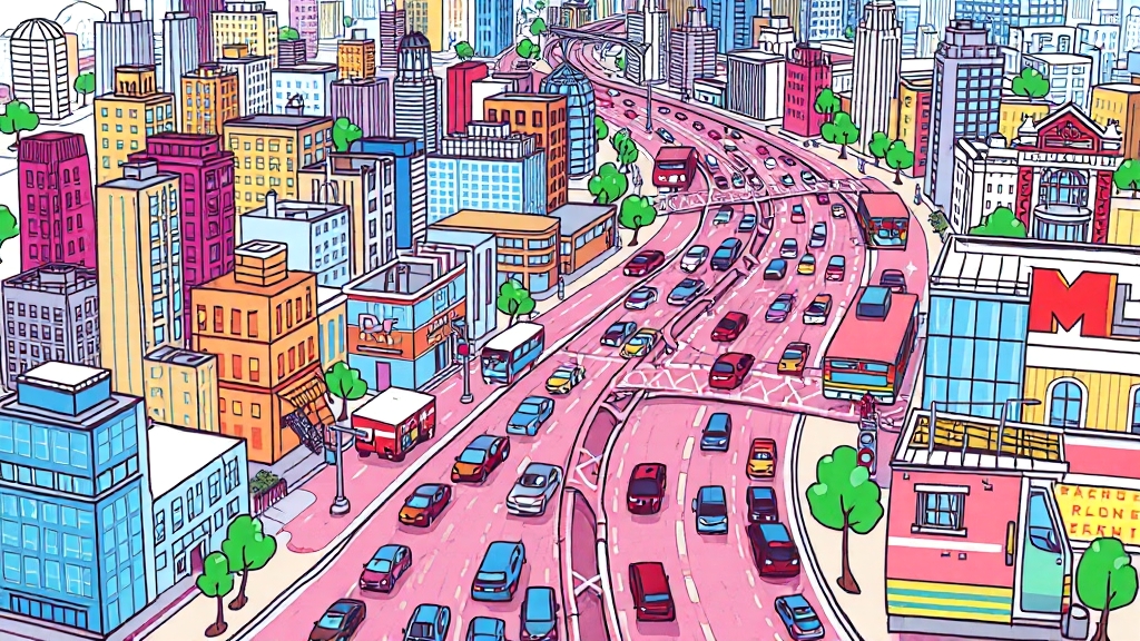 교통유발계수 및 시설물 용도 (cartoon 스타일)