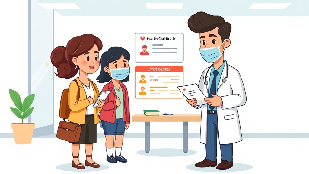 보건증 검사 결과, 추가 조치가 필요할 때 (cartoon 스타일)