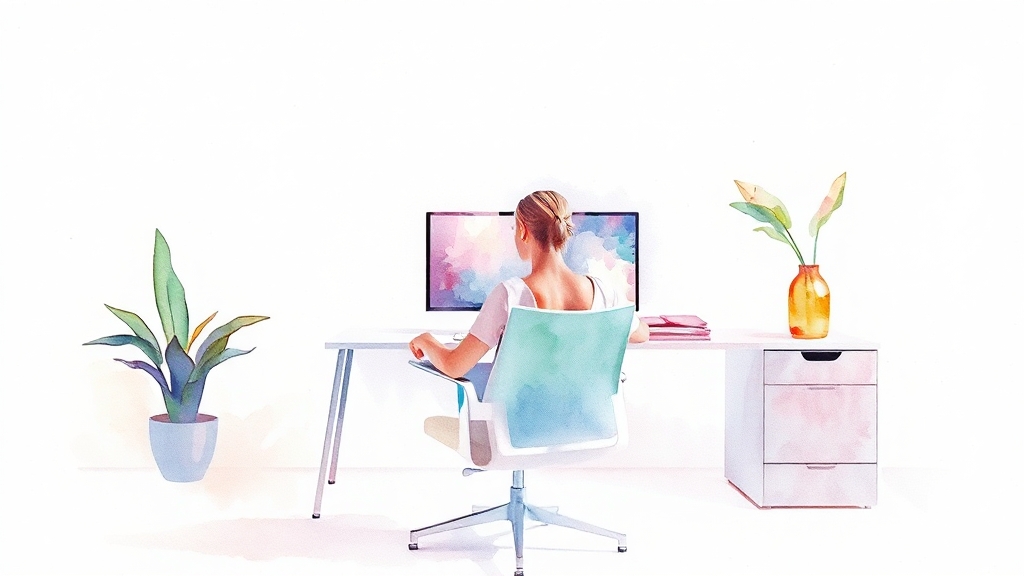 일상 속 자세 교정 및 생활 습관 개선 (watercolor 스타일)