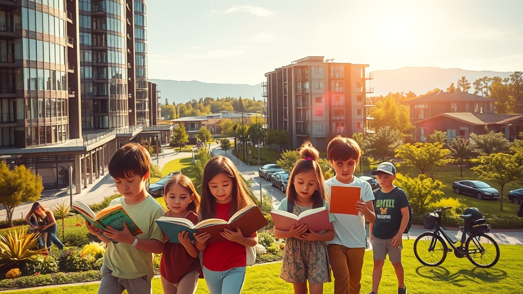 주변 환경: 교통, 생활, 교육 (realistic 스타일)