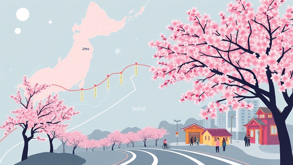 지역별 벚꽃 개화 흐름 및 지도 (illustration 스타일)