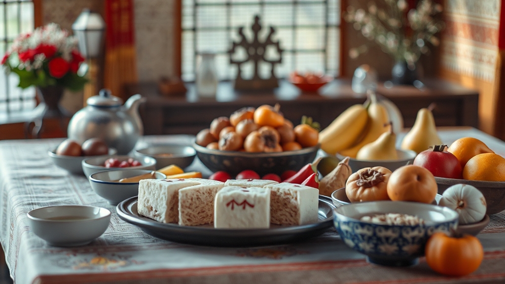 제사상 음식 종류와 진설법 (realistic 스타일)