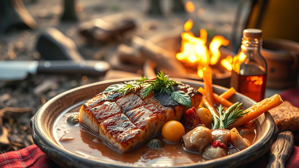 캠핑 요리 및 식사 준비 (realistic 스타일)