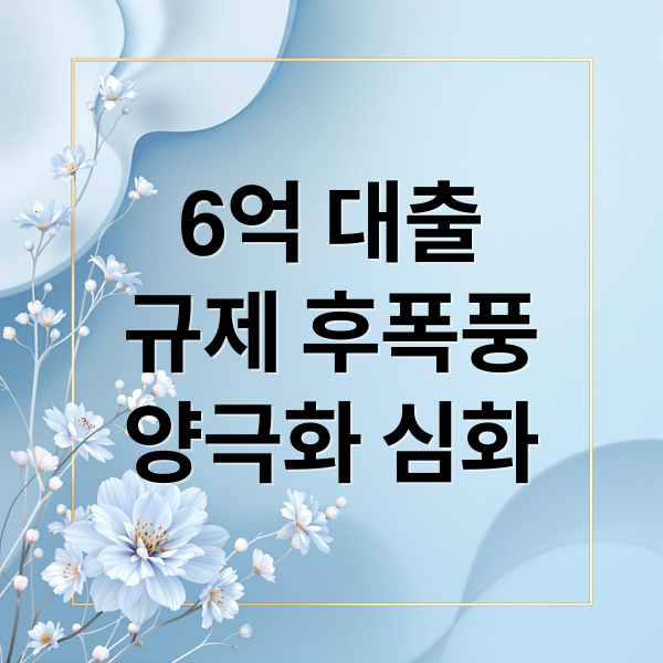 6억 대출
규제 후폭풍
양극화 심화 (서울 아파트 6억 규제 70억 신고가)