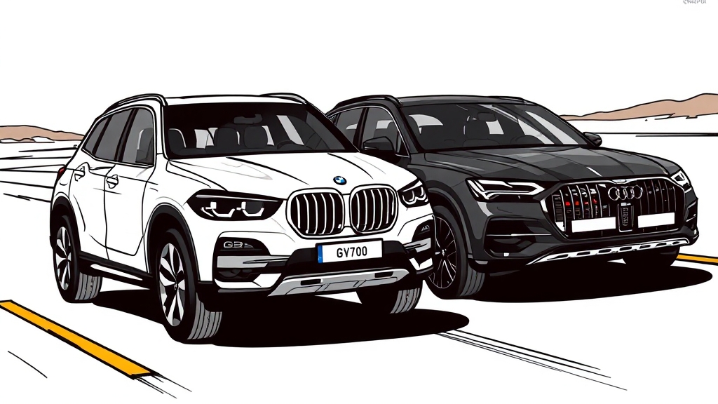 GV70 vs 경쟁 모델 비교 분석 (illustration 스타일)