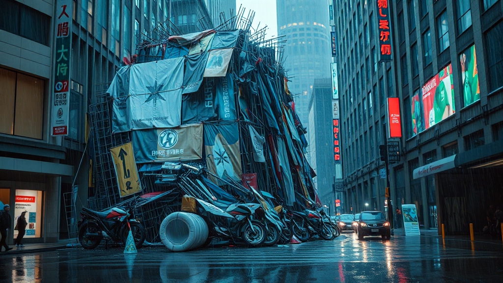 불법 광고물 문제점 (realistic 스타일)