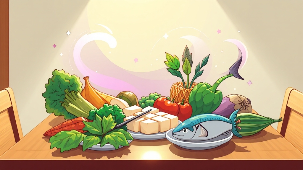 섬유질 & 단백질, 혈당 조절 핵심 (cartoon 스타일)