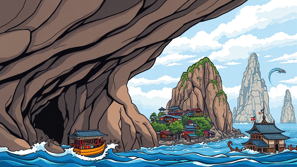 대왕암과 용굴 (cartoon 스타일)
