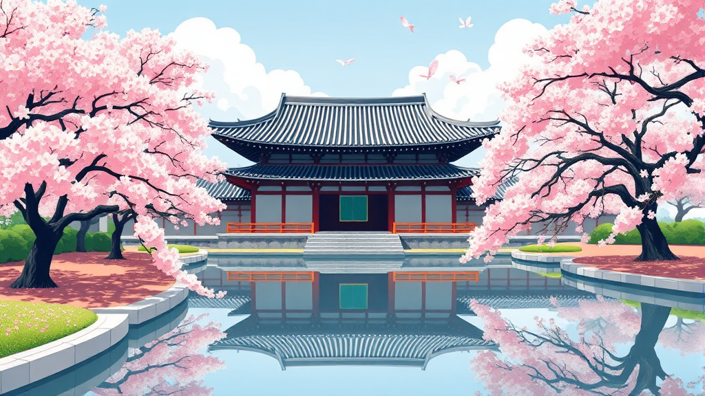 봄의 절경, 충남의 숨겨진 벚꽃 명소 탐방 (illustration 스타일)