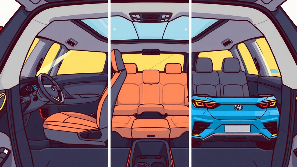 디자인 및 실내 특징 비교: EV9, 아이오닉9, EV5 (cartoon 스타일)