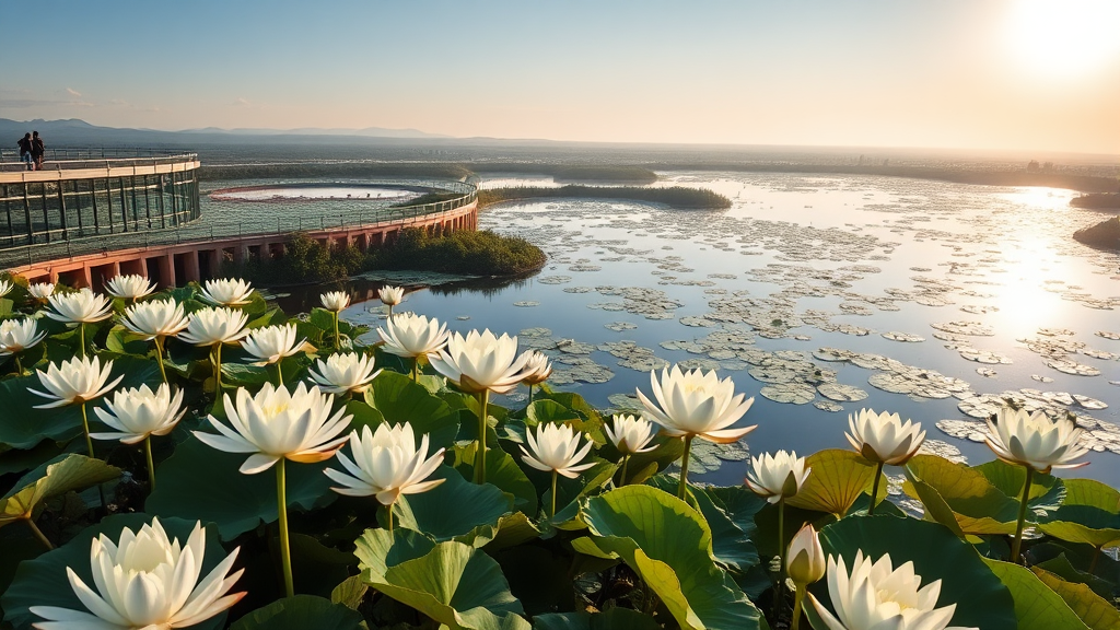회산백련지: 연꽃 감상과 축제 정보 (realistic 스타일)