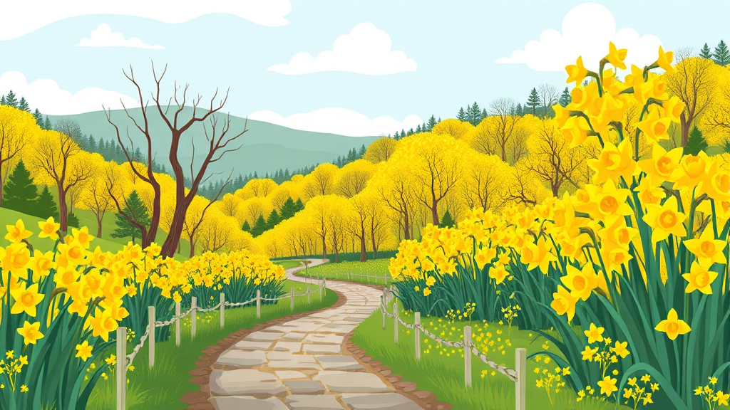 화담숲 수선화 축제 최고의 관람 코스 및 추천 동선 (cartoon 스타일)