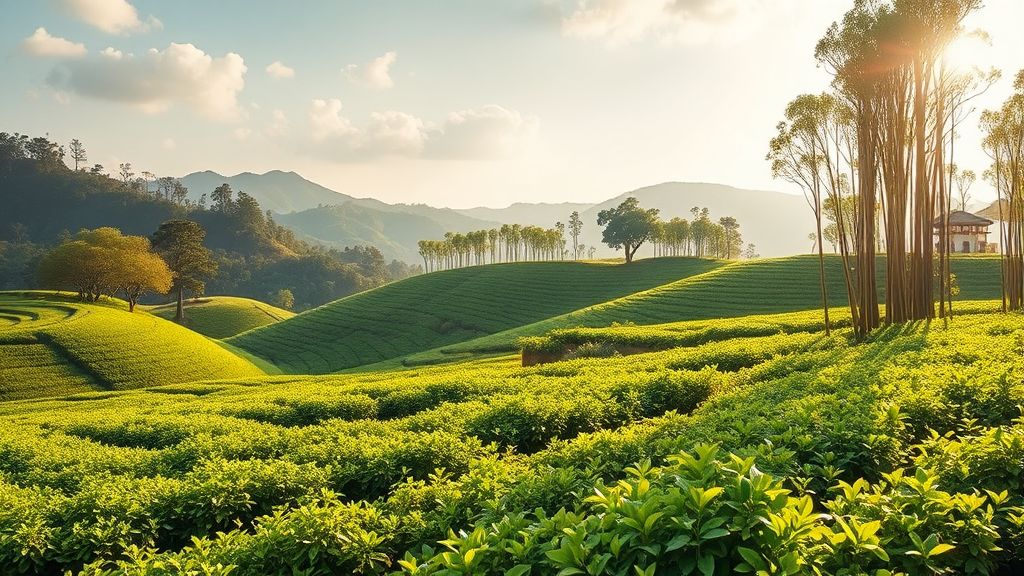 보성 & 담양: 푸른 녹차밭과 싱그러운 대나무 숲 (realistic 스타일)