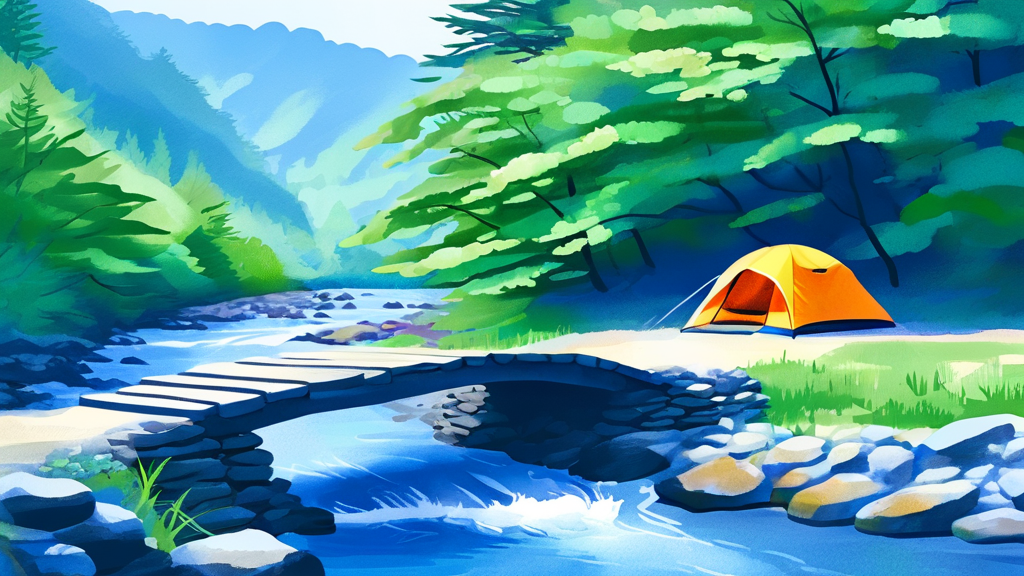 아우라지에서 즐기는 캠핑 (watercolor 스타일)