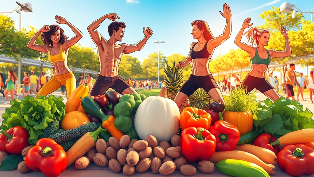 운동과 함께하는 건강 식단 (illustration 스타일)