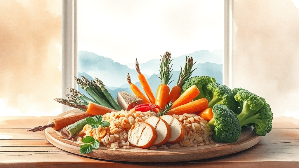 식단 관리 핵심 원칙 (watercolor 스타일)