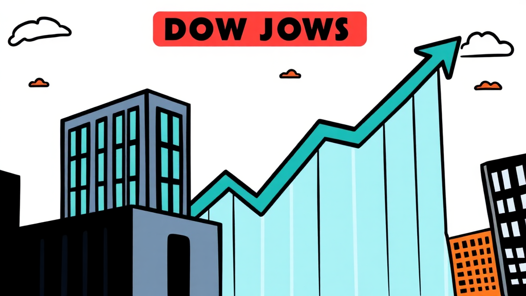 다우존스: 미국 전통 산업의 상징 (cartoon 스타일)