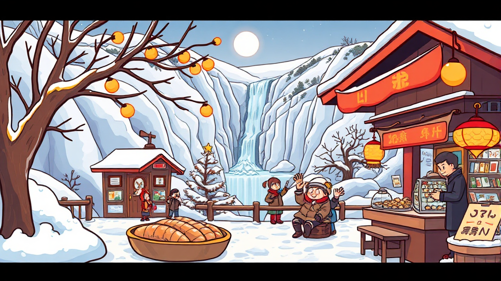 주변 관광지와 특산물 (cartoon 스타일)