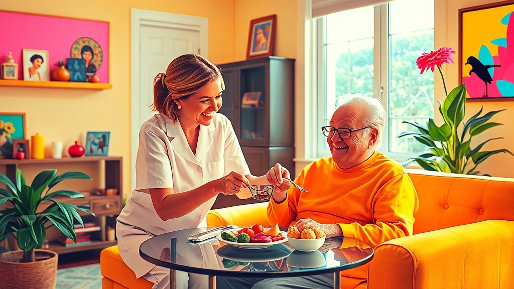 재가 요양보호사 역할 (popart 스타일)