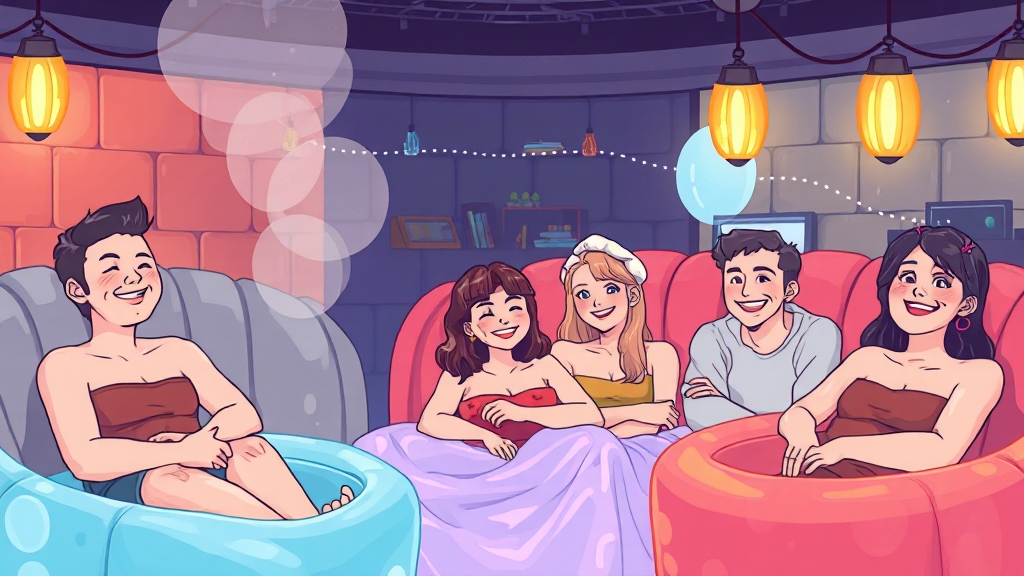 찜질방 시설: 종류별 특징 (illustration 스타일)