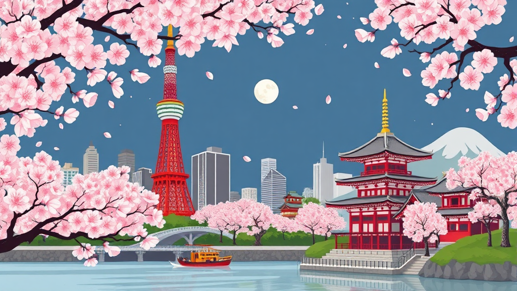일본 주요 도시 벚꽃 개화 시기 (cartoon 스타일)