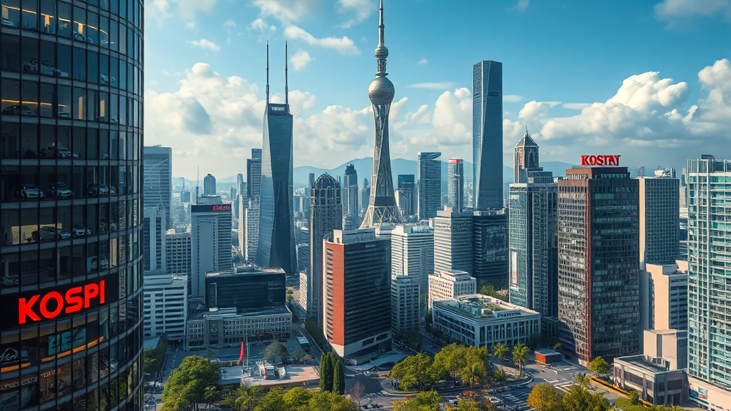 금융, 코스피 상승 코스닥 주춤 (realistic 스타일)