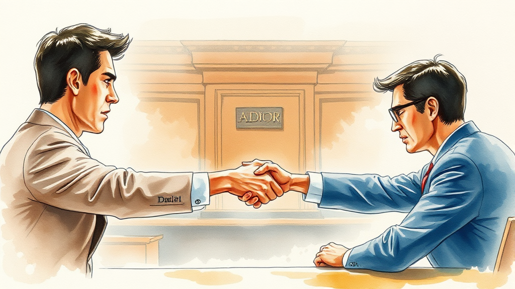 소송 진행 상황은? (watercolor 스타일)