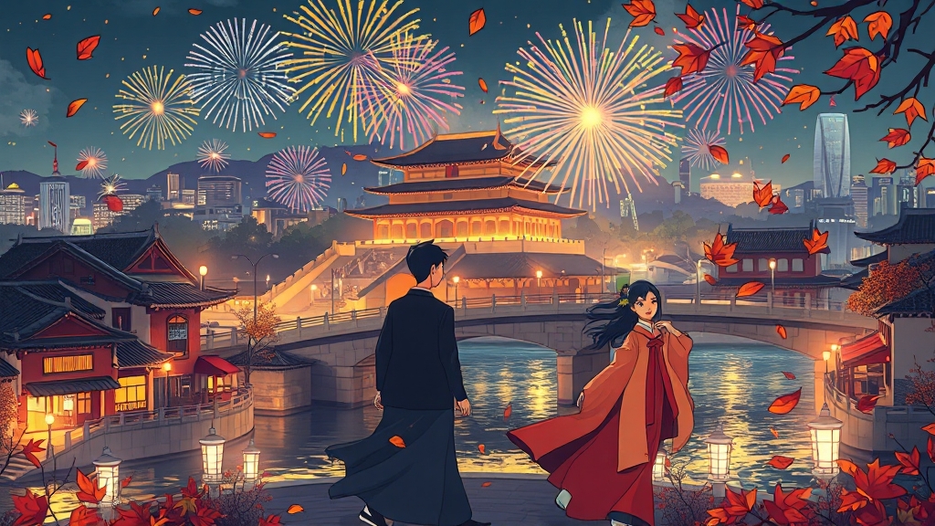 수도권: 도심 속 가을 축제와 야경 (cartoon 스타일)