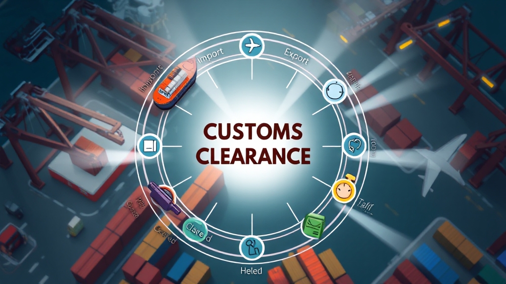 통관 관련 용어 및 유의사항 (cartoon 스타일)
