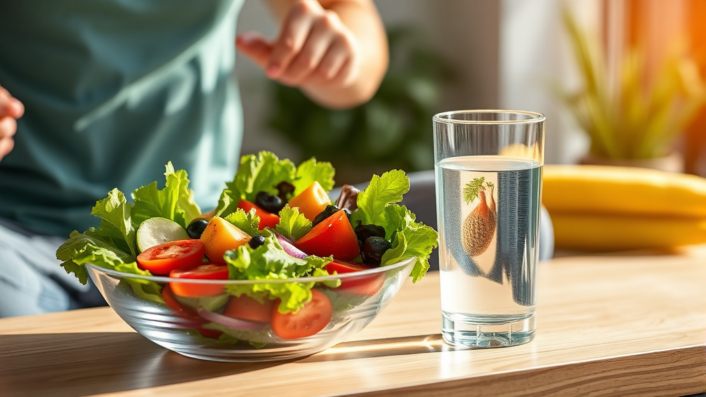 운동과 식욕 억제의 시너지 효과 (realistic 스타일)