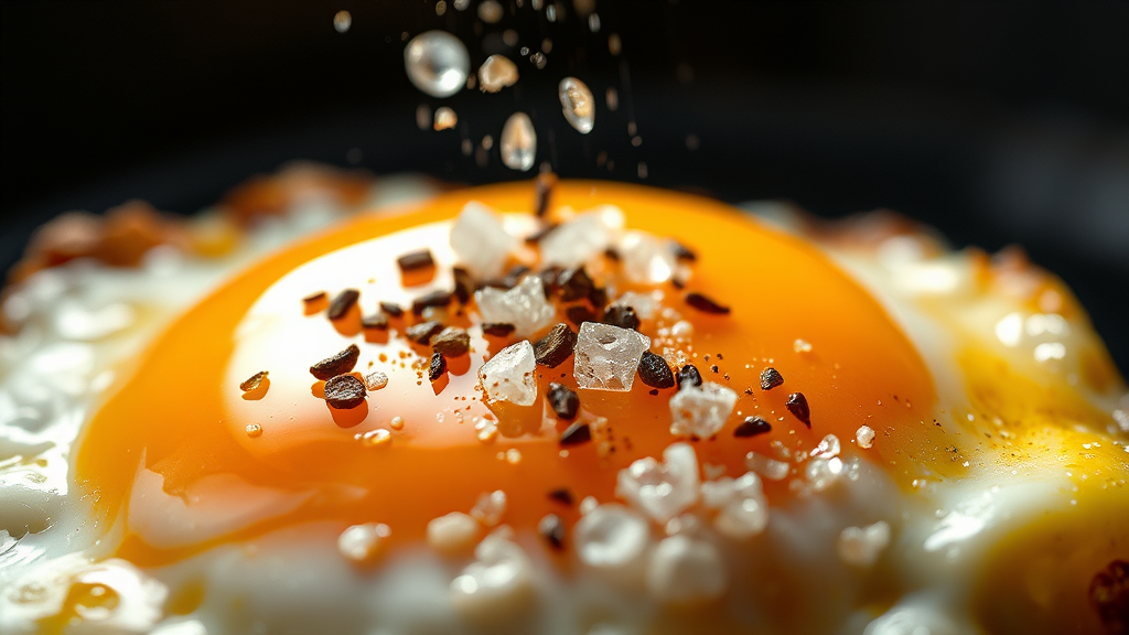 계란 후라이의 맛을 좌우하는 소금과 후추 활용법 (realistic 스타일)