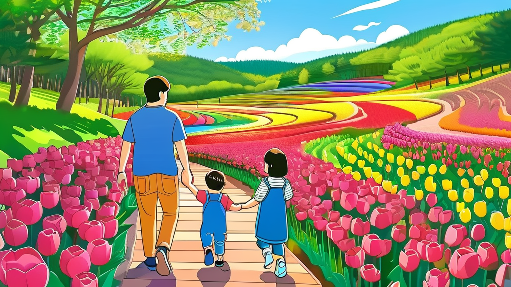 가족과 함께 즐거운 추억 만들기 좋은 테마파크 (cartoon 스타일)