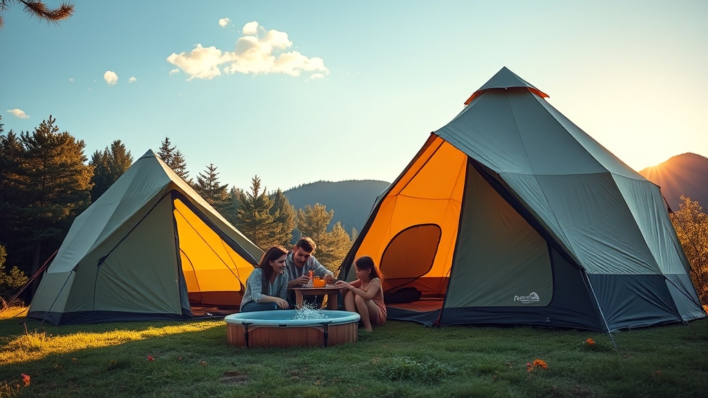 텐트 비교: 캠핑 목적별 선택 (realistic 스타일)