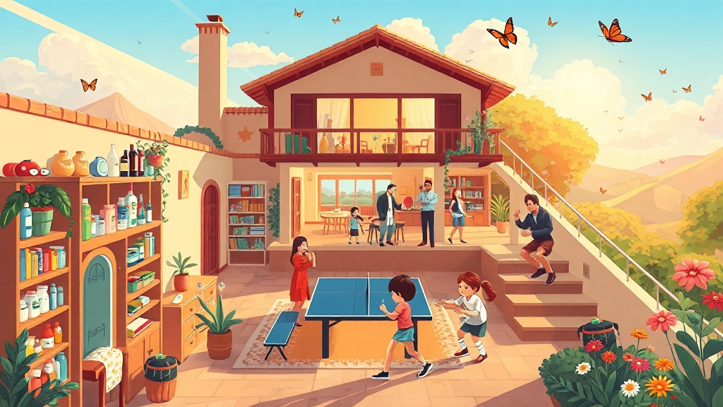 펜션 내부 시설 및 편의 (cartoon 스타일)