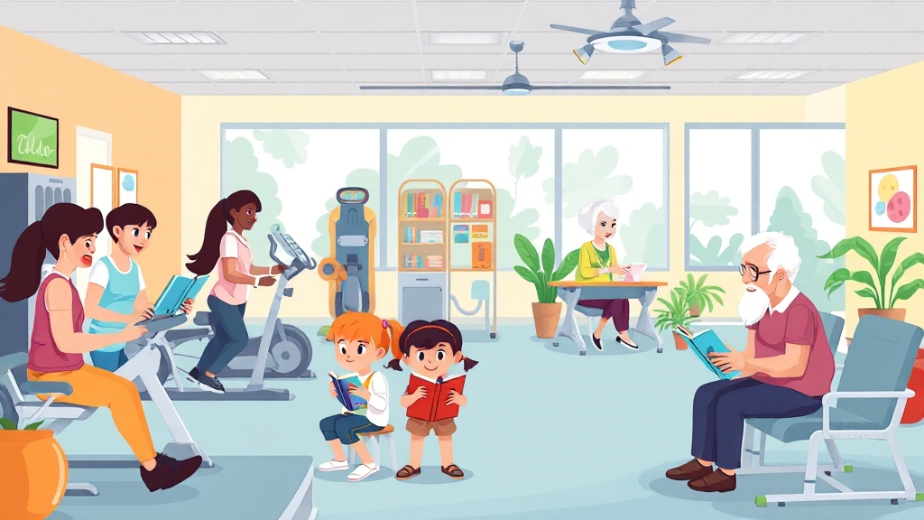 입주민을 위한 커뮤니티 시설 (cartoon 스타일)