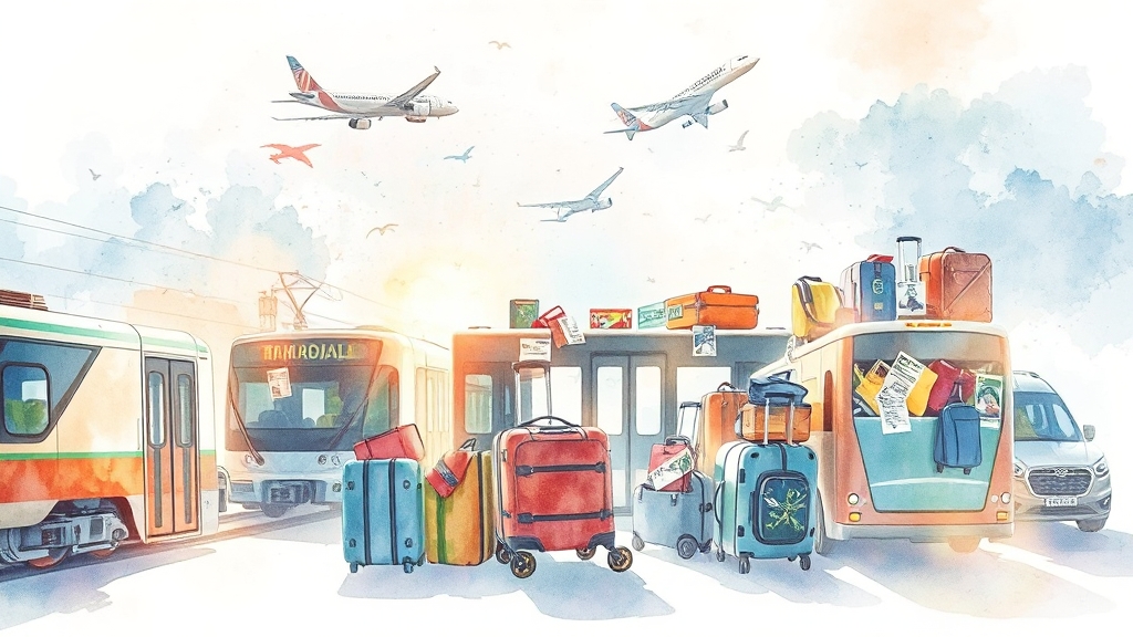 교통편 예약 및 이동 계획 (watercolor 스타일)