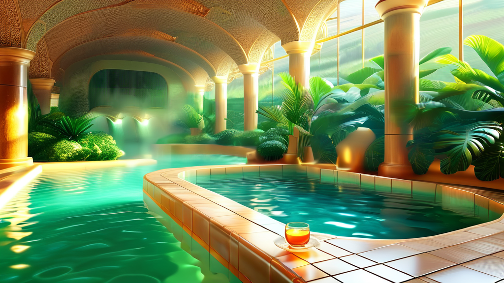 온천 풀 & 스파 경험: 몸과 마음의 힐링 (realistic 스타일)